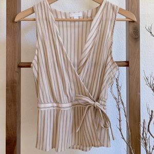 Pinstripe Wrap Sleeveless Blouse